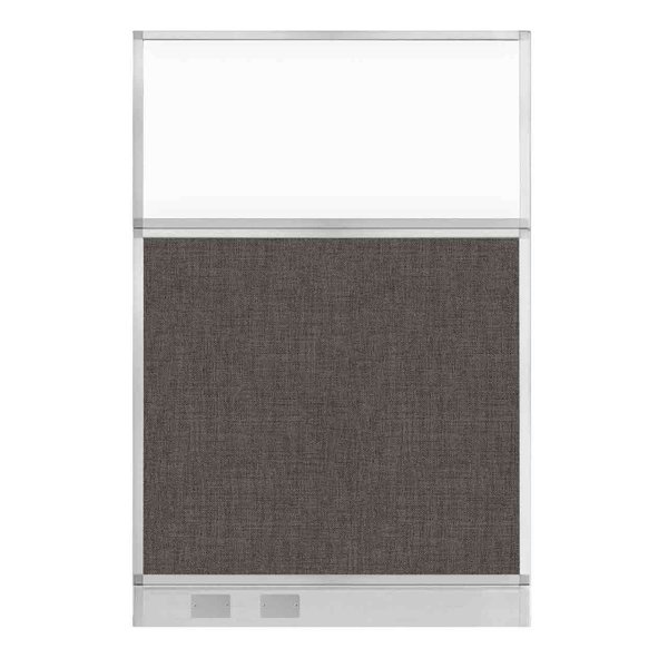 Versare Hush Panel Cubicle Partition 4' x 6' W/ Window Mocha Fabric Clear Window W/ Cable Channel 1812547-2